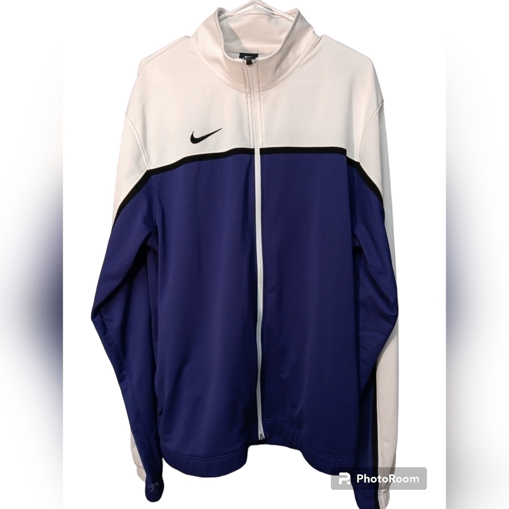 Vintage 90s Nike Navy / White Full Zip Oversized Windbreaker Jacket - LT